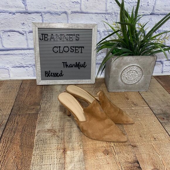 Veronica Beard Women’s Size 7M Suede Mules Heels Camel miriam - Picture 11 of 12